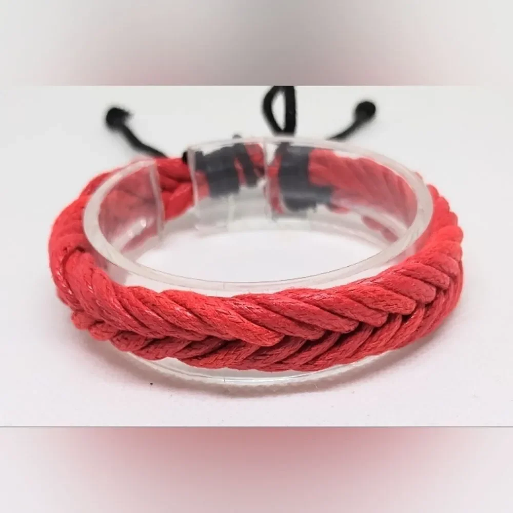 Men's bracelet‎ leather Red braided New e59
